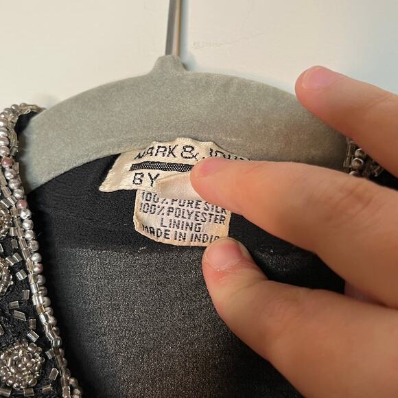 Mark & John Gopal Black Jewel Sheer Beaded Sparkle Evening Silk Long Duster L - Picture 3 of 10